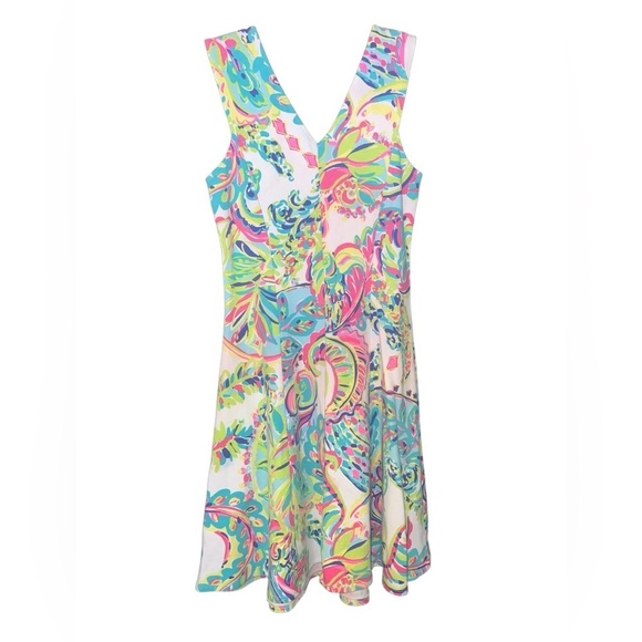 EUC Lilly Pulitzer Dahlia Fit & Flare Dress in Resort White Toucan Play X-Small - Picture 4 of 6